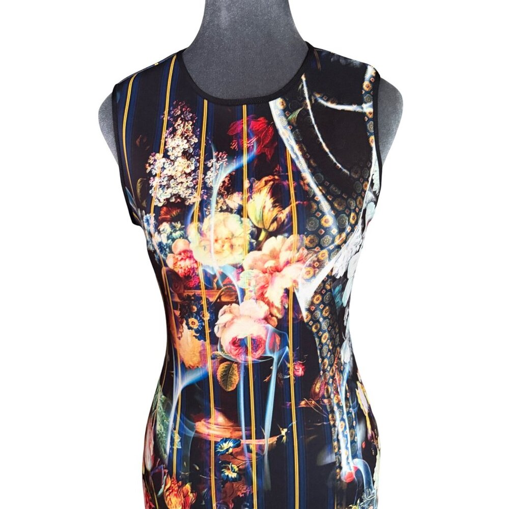 Clover Canyon Sleeveless Bodycon Floral & Stripe Dress Size S - Picture 2 of 7